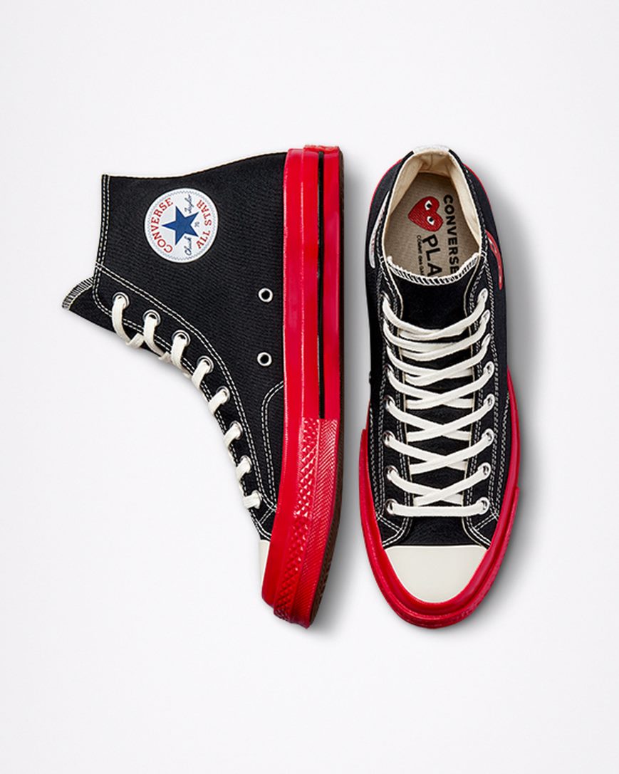 Tenisi Inalti Barbati Converse x Comme des Garçons PLAY Chuck 70 Negrii Rosii | RO CDFJY456